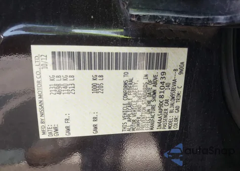 2013 Nissan Maxima 3.5 S z USA, uszkodzony, nr VIN 1N4AA5AP9DC810439